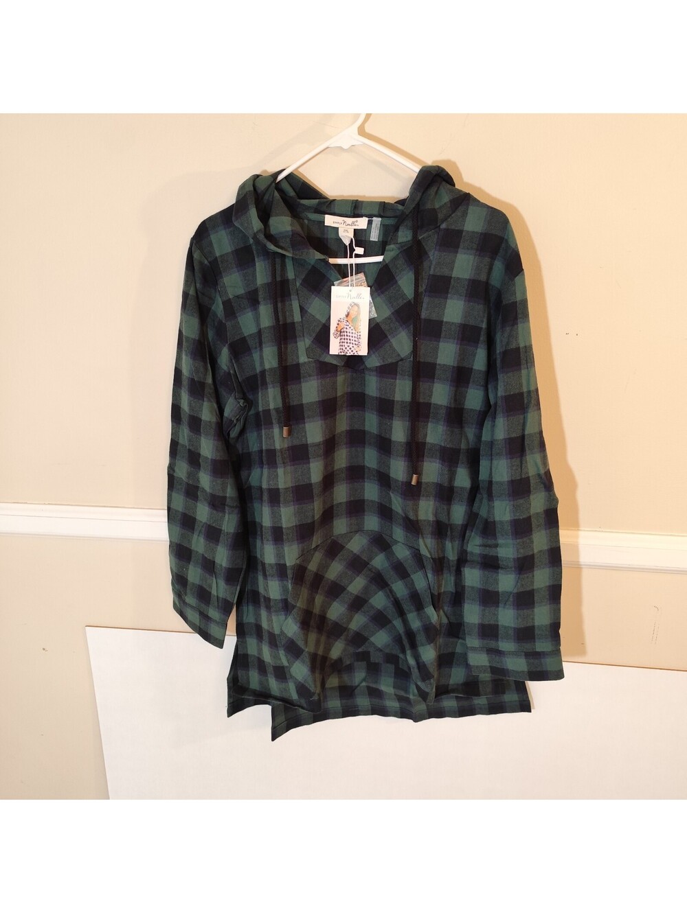NEW Simply Noelle Green Navy Plaid Flannel Hoodie Tunic XXL 16-18